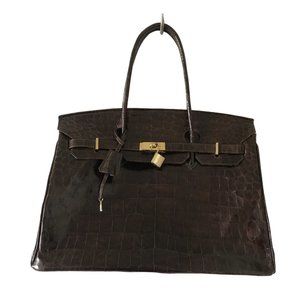 CROCODILE SKIN LEATHER BROWN TOP HANDLE PURSE